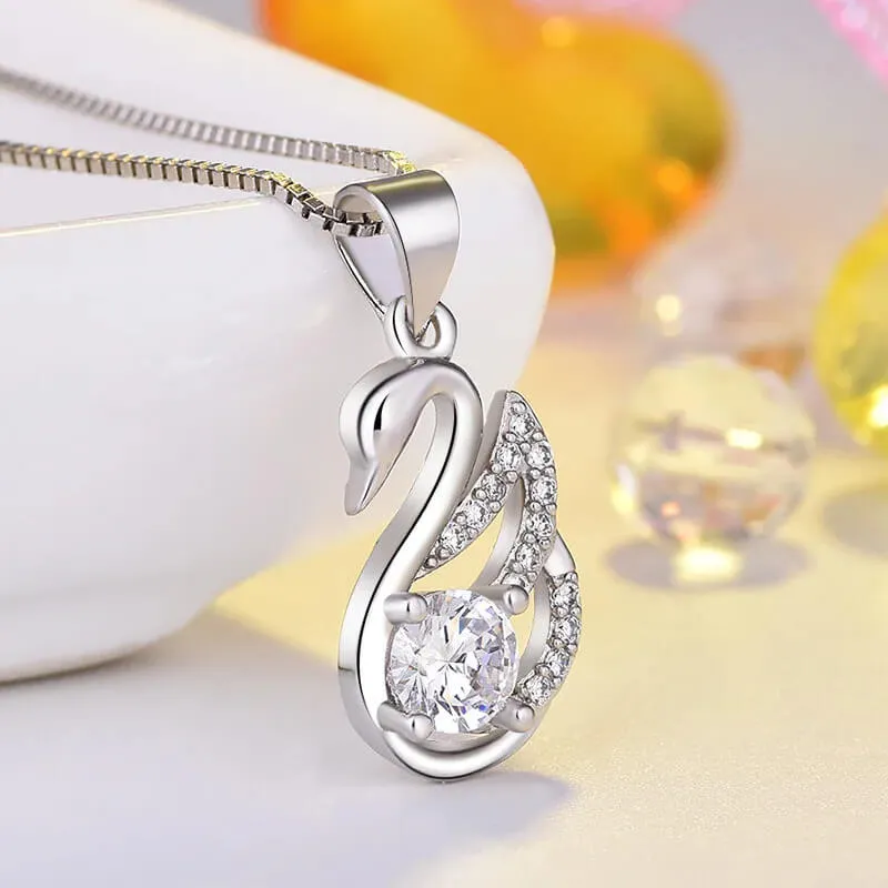 Swan Pendant Necklace Synthetic Gemstone 925 Sterling Silver