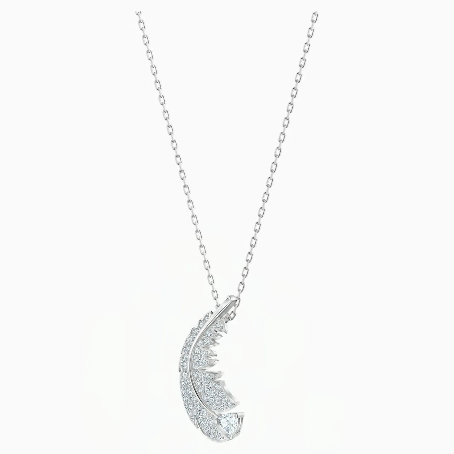Swarovski NICE SET Feather Jewelry Studs & Necklace, Rhodium -5506758