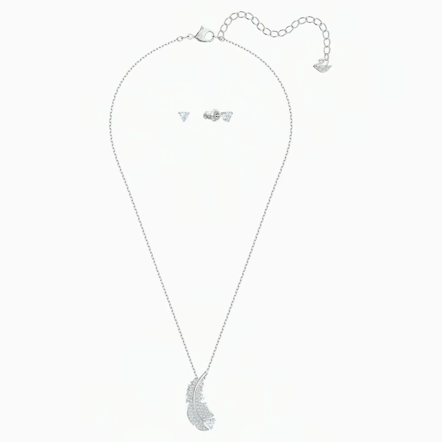 Swarovski NICE SET Feather Jewelry Studs & Necklace, Rhodium -5506758