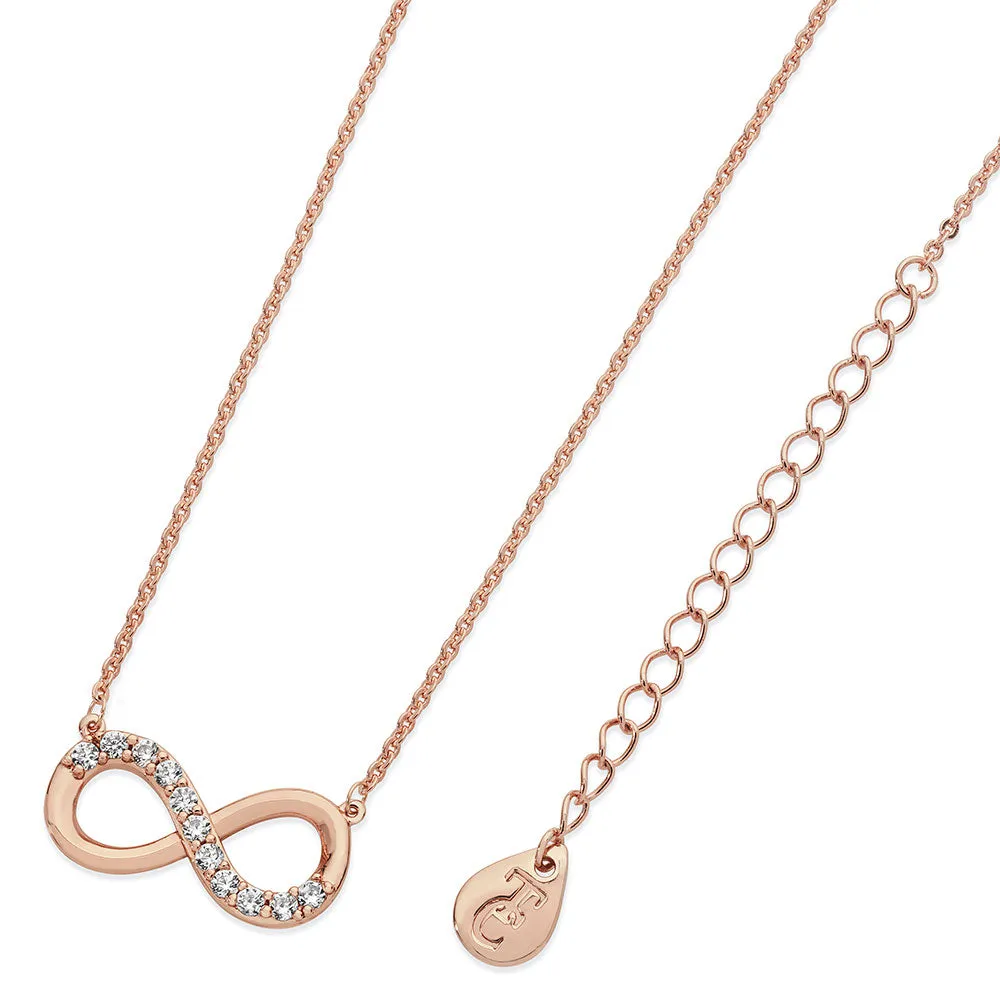 Tipperary Crystal Part Stone Set Infinity Pendant Rose Gold