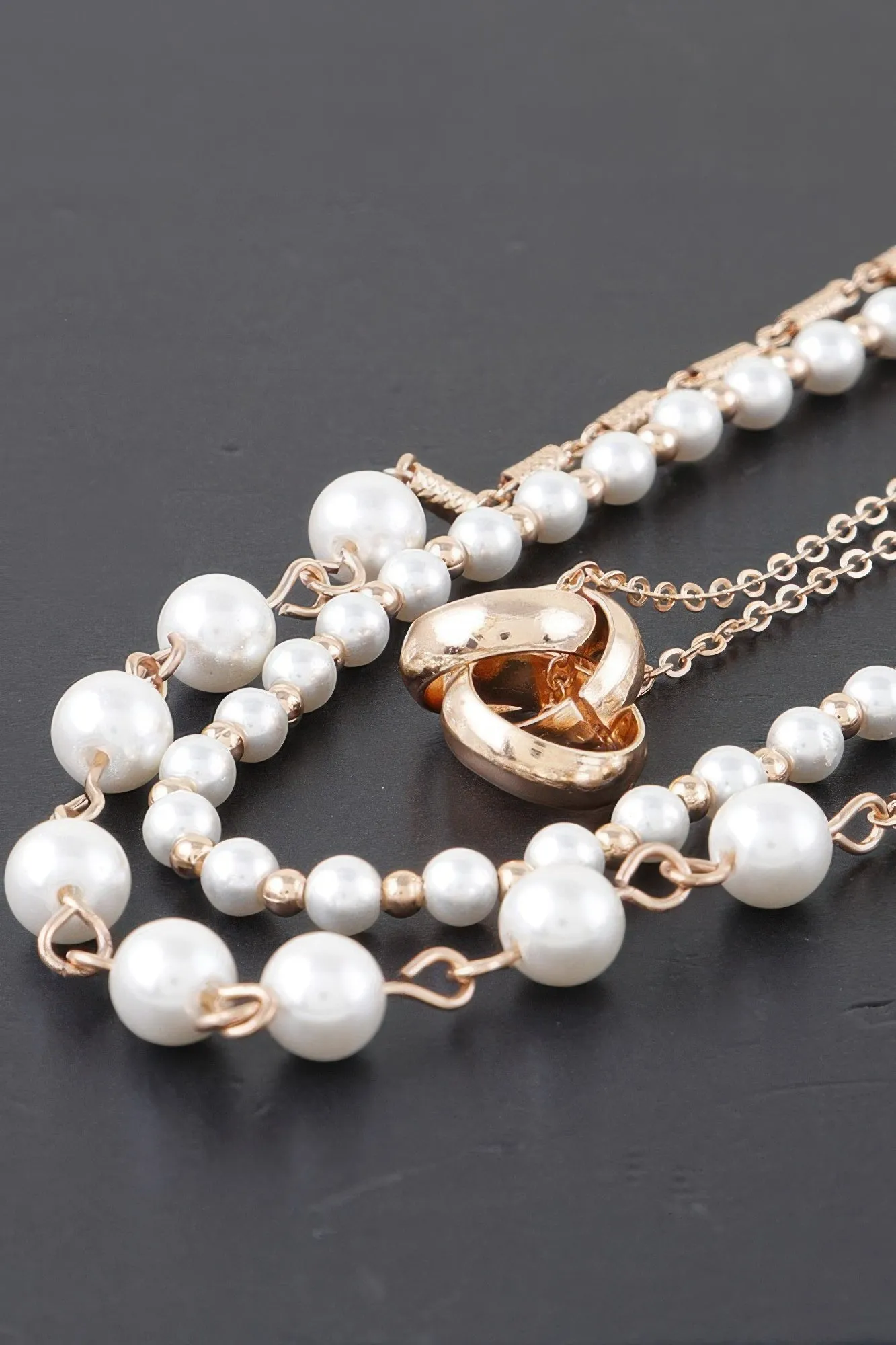 Triple Ring Beaded Necklace