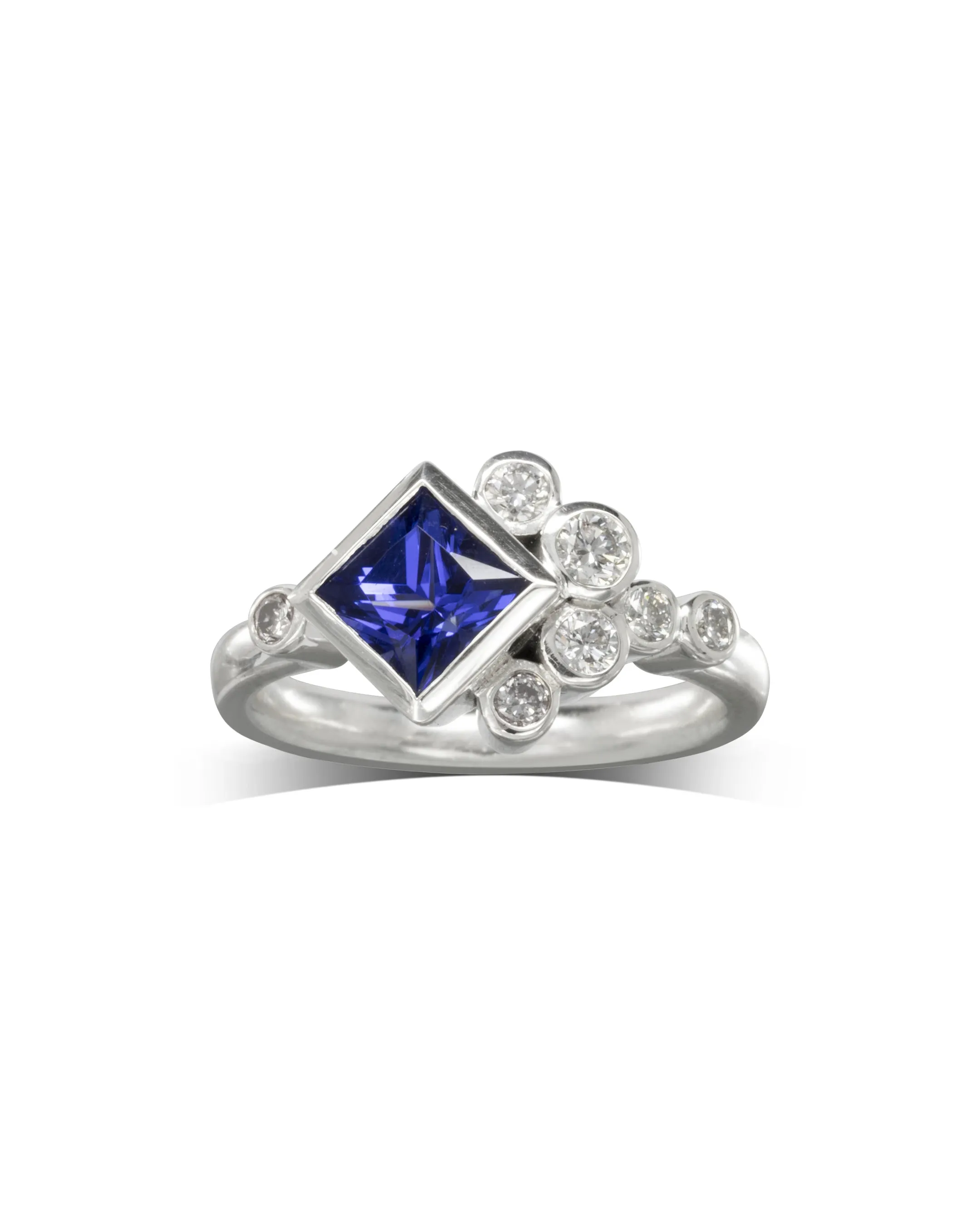 Water Bubbles Tanzanite and Diamond Ring