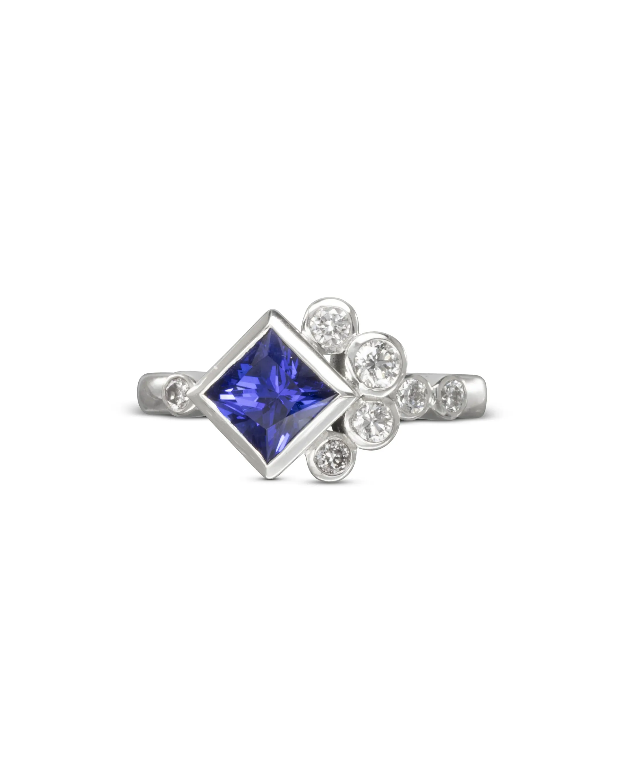 Water Bubbles Tanzanite and Diamond Ring