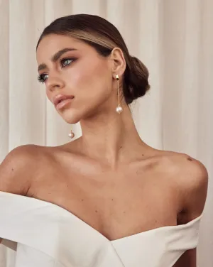 wedding earrings - simple and stylish chain and pearl drop - Ada by Lola Knight