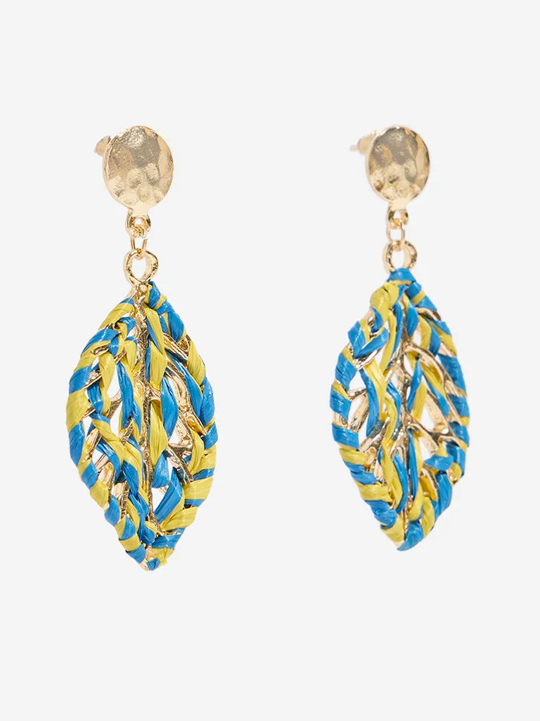 Westside Accessories Blue Threadwork Leaf Earrings