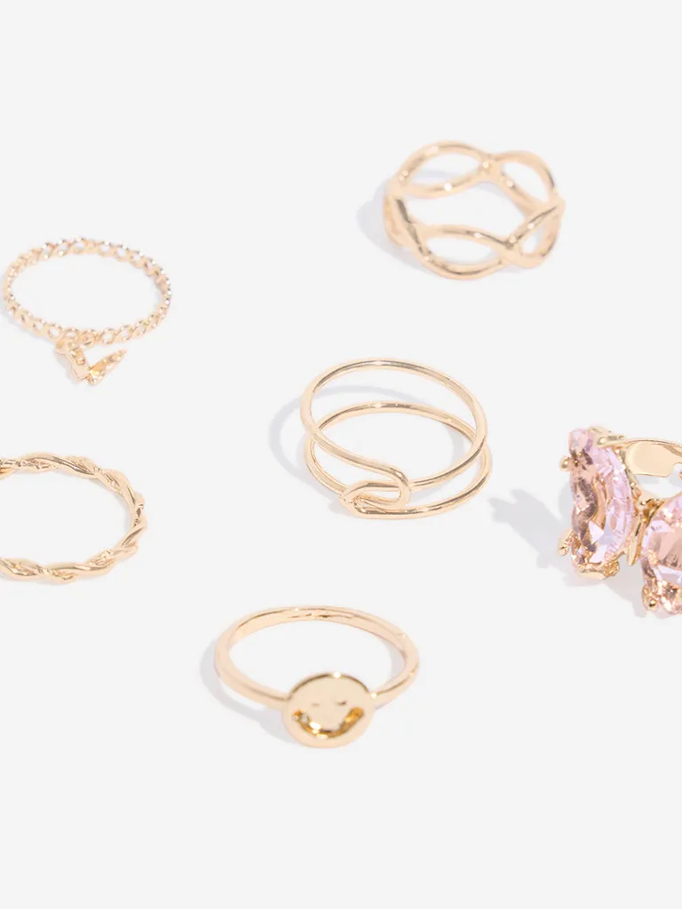 Westside Accessories Gold Butterfly Stackable Rings - Pack of 6