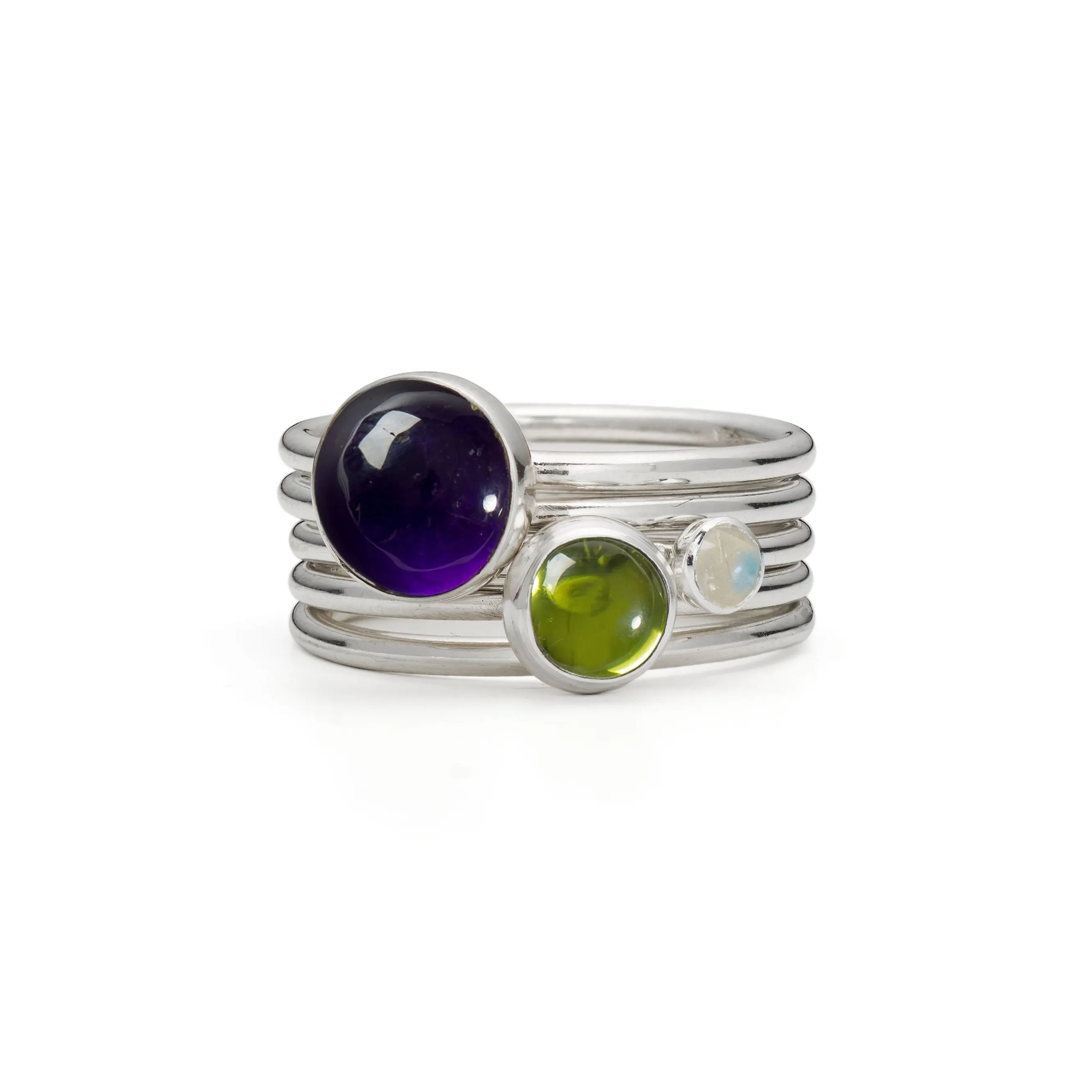 Whimberry: Amethyst, Peridot and Moonstone Stacking Ring