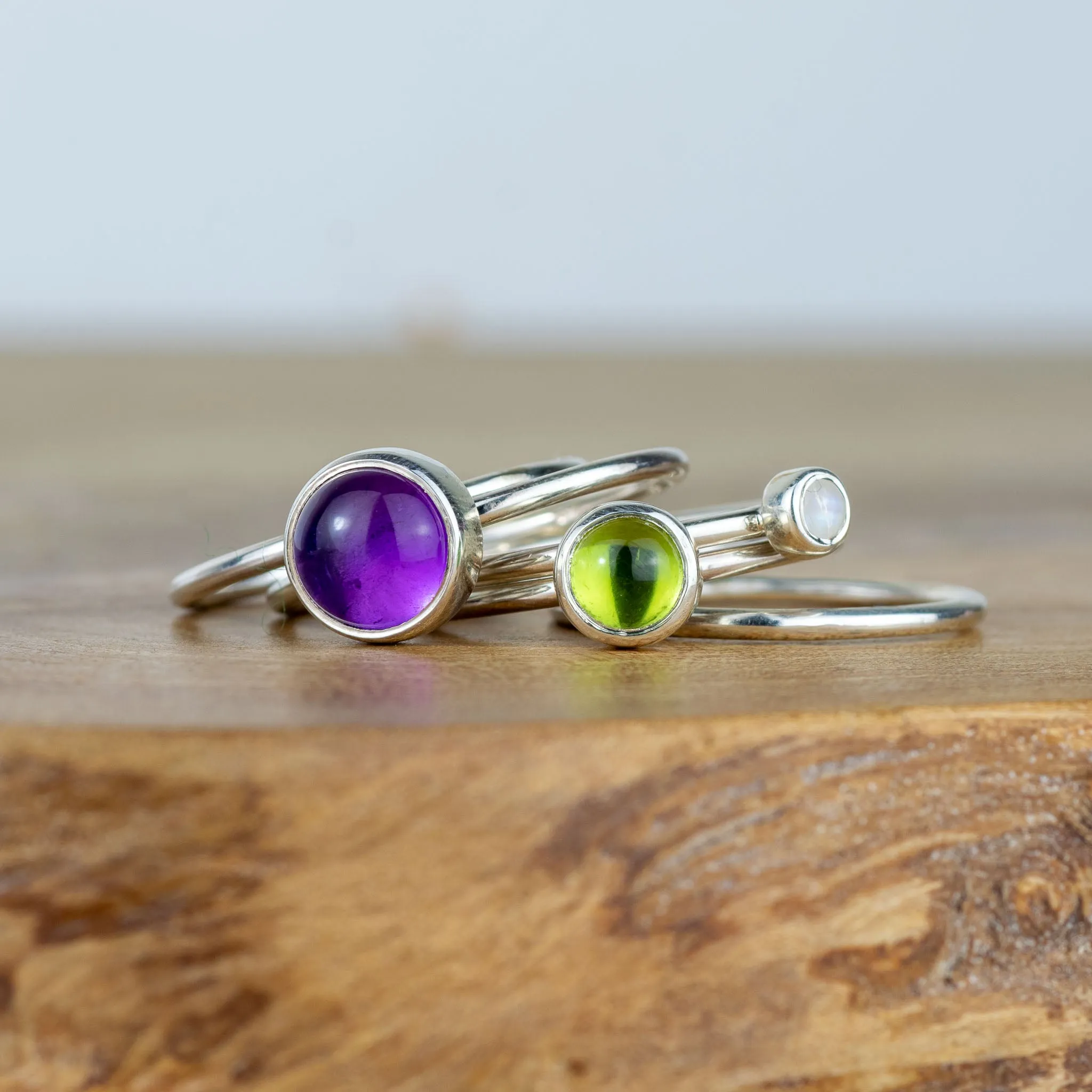 Whimberry: Amethyst, Peridot and Moonstone Stacking Ring