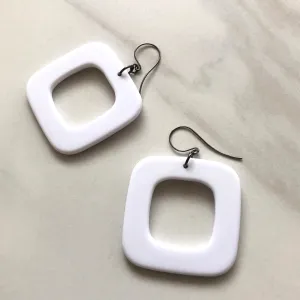 White Deco Square Donut Drop Earrings