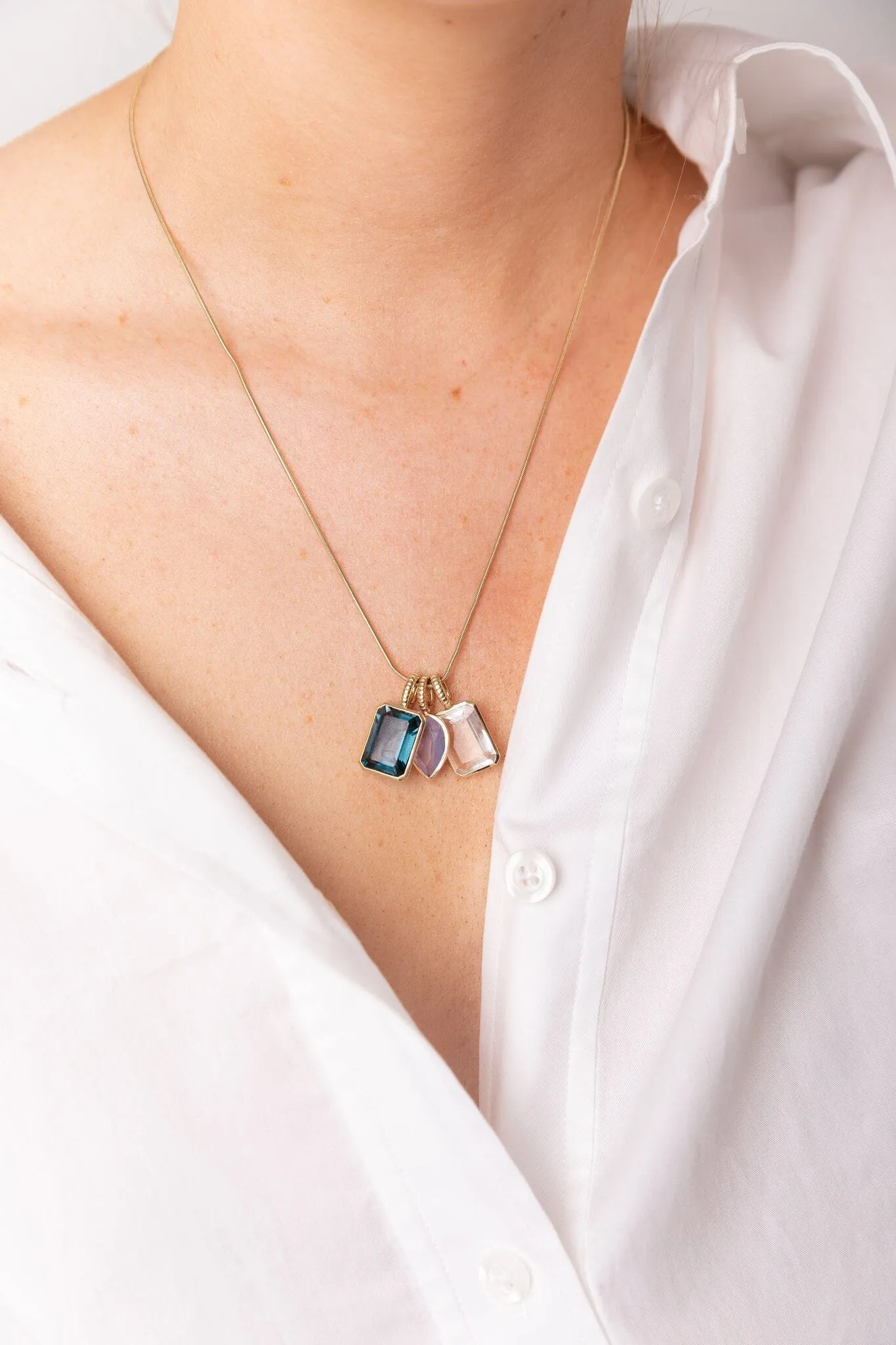 White Topaz Emerald Cut DETACHABLE Jollie Pendant