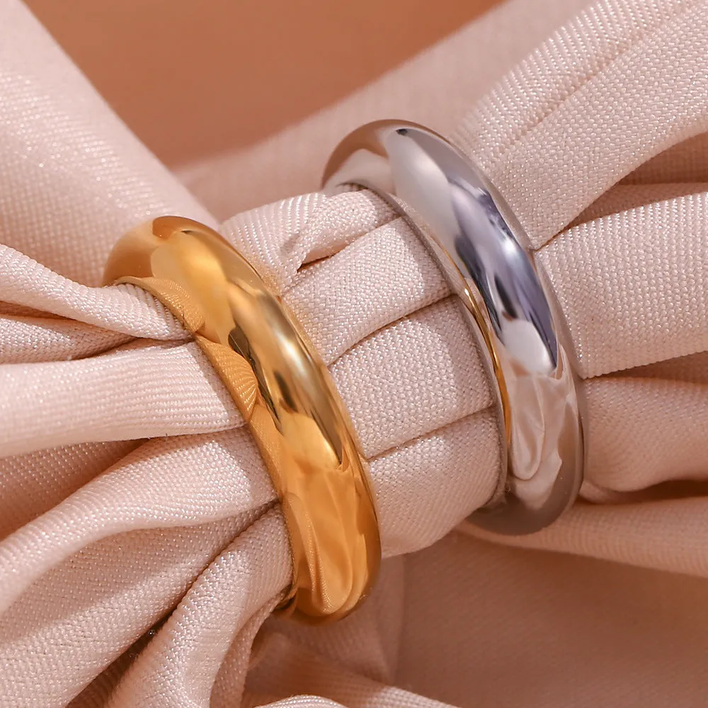 Wholesale Simple and Versatile Stainless Steel 18K Gold Plated Thick Plain Ring
