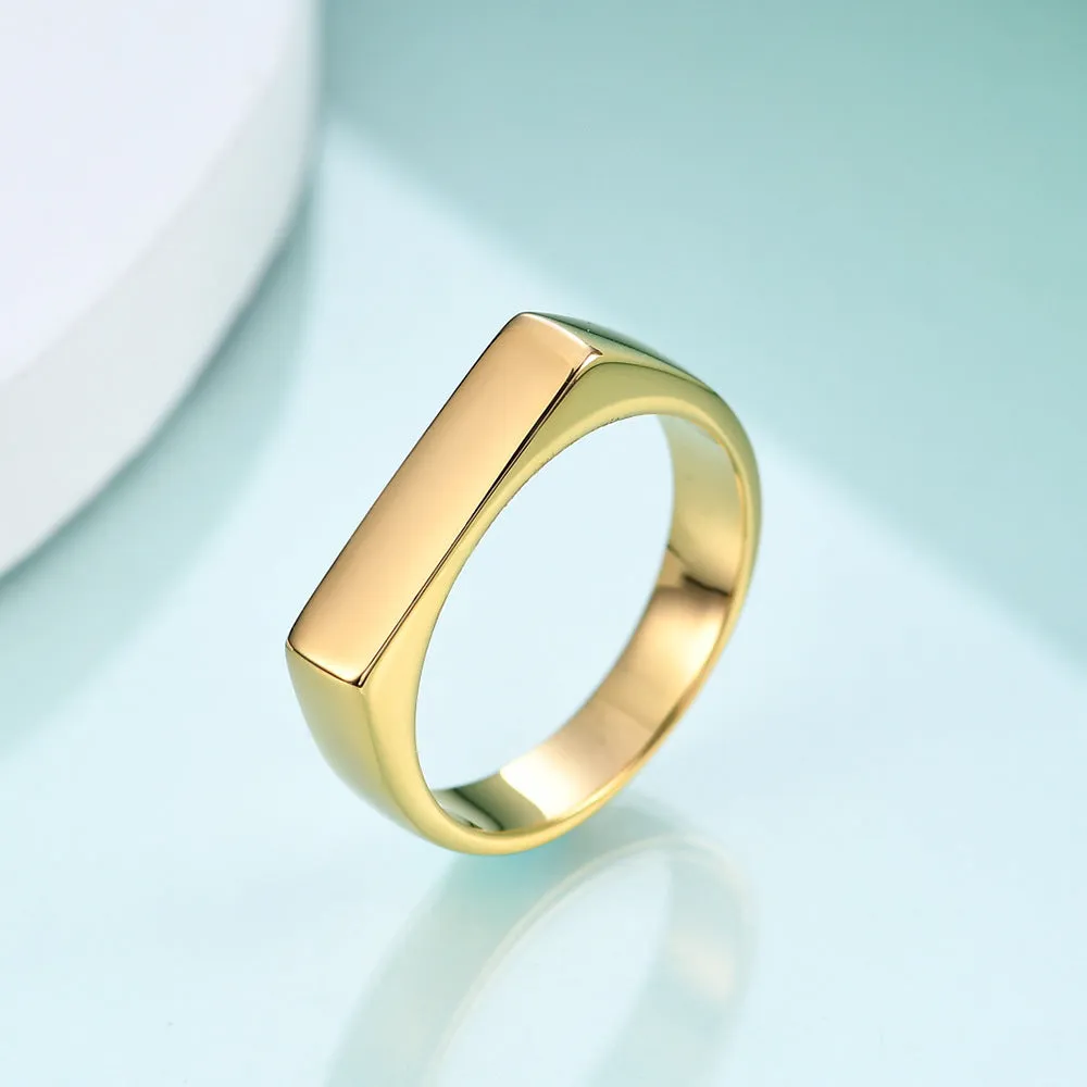 Wholesale simple and versatile temperament small strip 18K gold flat stainless steel ring