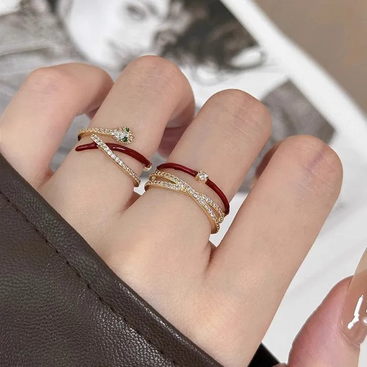 Wholesale Snake-shaped staggered diamond ring retro versatile niche open ring