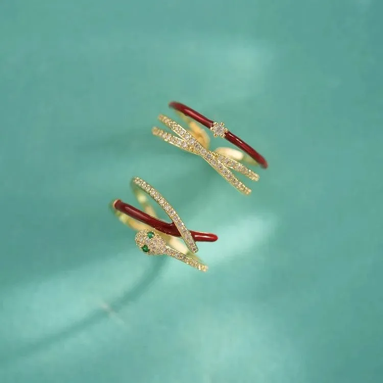 Wholesale Snake-shaped staggered diamond ring retro versatile niche open ring