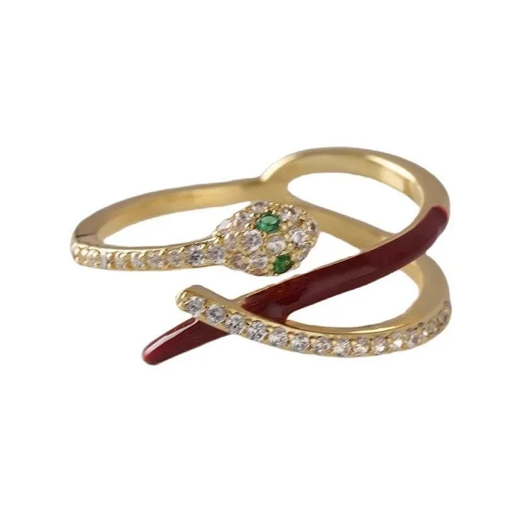 Wholesale Snake-shaped staggered diamond ring retro versatile niche open ring