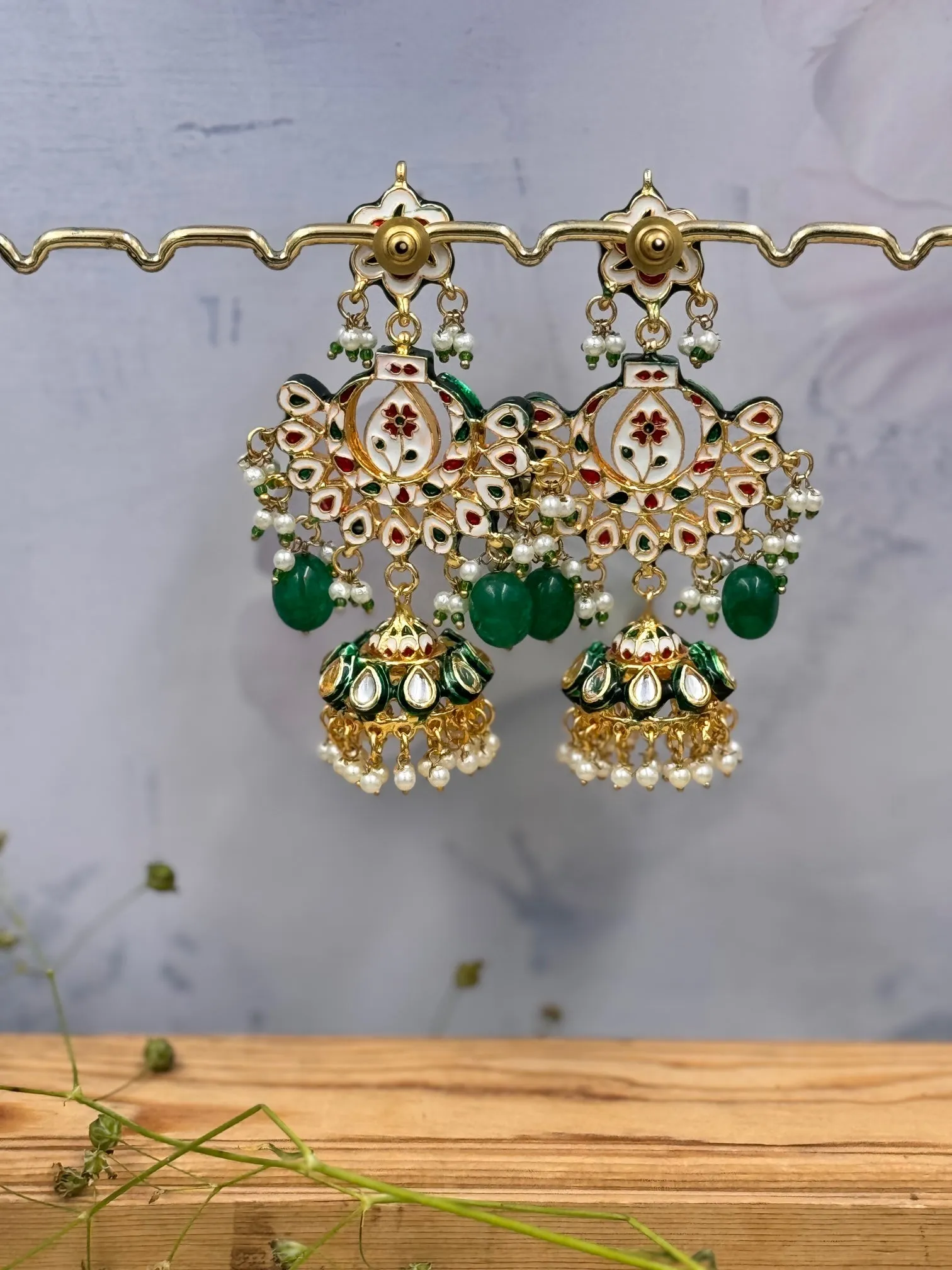 Yasmin Kundan Earrings - Green