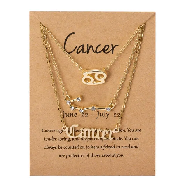 ZODIAC CHAIN! 3Pcs/Set Best Friends Necklaces Fashion Cardboard Star Zodiac Sign Pendant 12 Constellation Charm Scorpio Necklace Jewelry Gifts