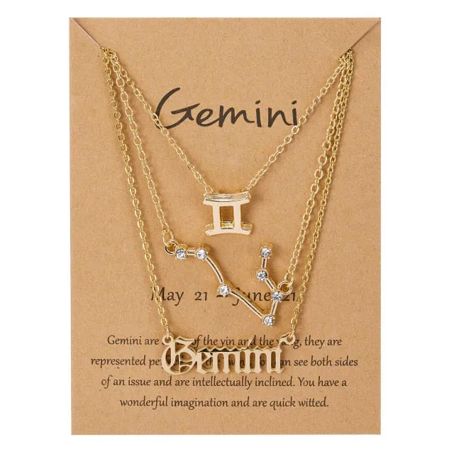 ZODIAC CHAIN! 3Pcs/Set Best Friends Necklaces Fashion Cardboard Star Zodiac Sign Pendant 12 Constellation Charm Scorpio Necklace Jewelry Gifts