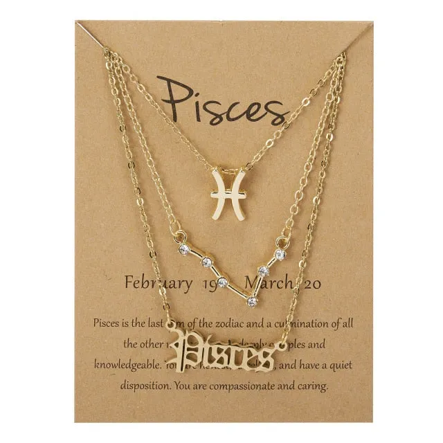ZODIAC CHAIN! 3Pcs/Set Best Friends Necklaces Fashion Cardboard Star Zodiac Sign Pendant 12 Constellation Charm Scorpio Necklace Jewelry Gifts