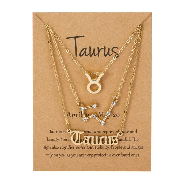 ZODIAC CHAIN! 3Pcs/Set Best Friends Necklaces Fashion Cardboard Star Zodiac Sign Pendant 12 Constellation Charm Scorpio Necklace Jewelry Gifts
